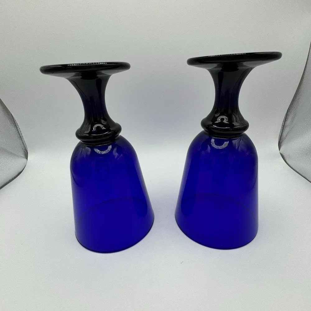 Set of 2 Cobalt Blue Stemmed Goblets‎ Wine Water Glasses 8